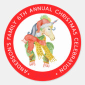 Cute Kerstunicorn Ronde Sticker (Voorkant)