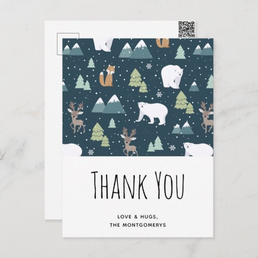 Cute Kerstwinter Animals Pattern Dank u Briefkaart (Voorkant / Achterkant)
