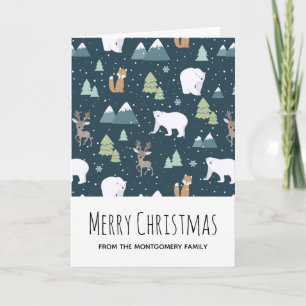 Cute Kerstwinter Animals Pattern Kaart