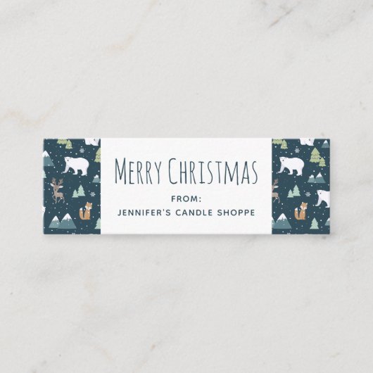 Cute Kerstwinter Animals Pattern Mini Visitekaartje (Voorkant)