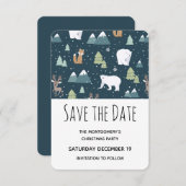 Cute Kerstwinter Animals Pattern Save The Date (Voorkant / Achterkant)