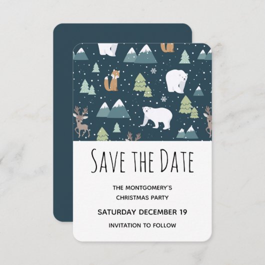 Cute Kerstwinter Animals Pattern Save The Date (Voorkant / Achterkant)