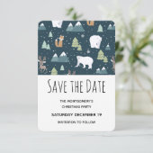 Cute Kerstwinter Animals Pattern Save The Date (Staand voorkant)