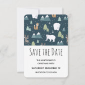 Cute Kerstwinter Animals Pattern Save The Date (Voorkant)