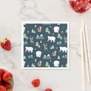 Cute Kerstwinter Animals Pattern Servet