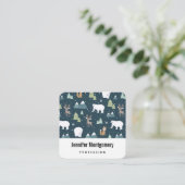 Cute Kerstwinter Animals Pattern Vierkante Visitekaartje (Staand voorkant)
