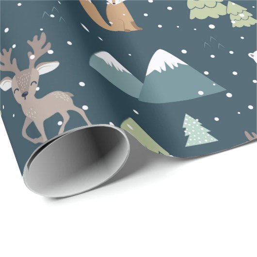 Cute Kerstwinter Animals Rustin Pattern Cadeaupapier (Rol Hoek)