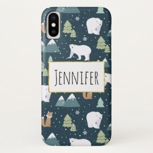 Cute Kerstwinter Animals Rustin Pattern iPhone X Hoesje
