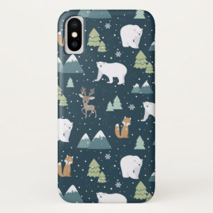 Cute Kerstwinter Animals Rustin Pattern iPhone X Hoesje