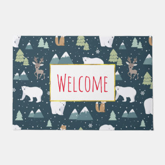 Cute Kerstwinter Animals Rustin Pattern Deurmat