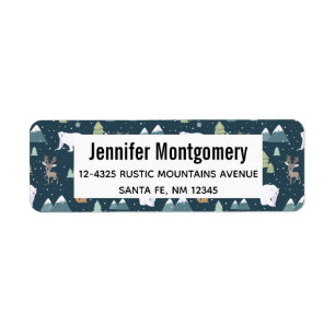 Cute Kerstwinter Animals Rustin Pattern Etiket