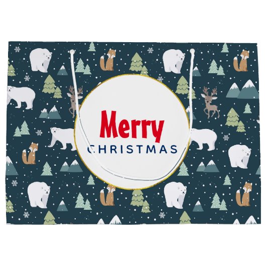 Cute Kerstwinter Animals Rustin Pattern Groot Cadeauzakje (Achterkant)