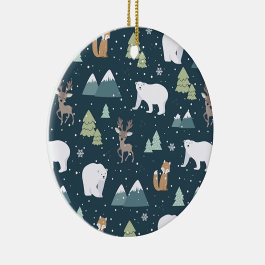 Cute Kerstwinter Animals Rustin Pattern Keramisch Ornament (Rechts)