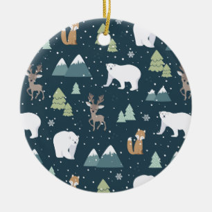 Cute Kerstwinter Animals Rustin Pattern Keramisch Ornament