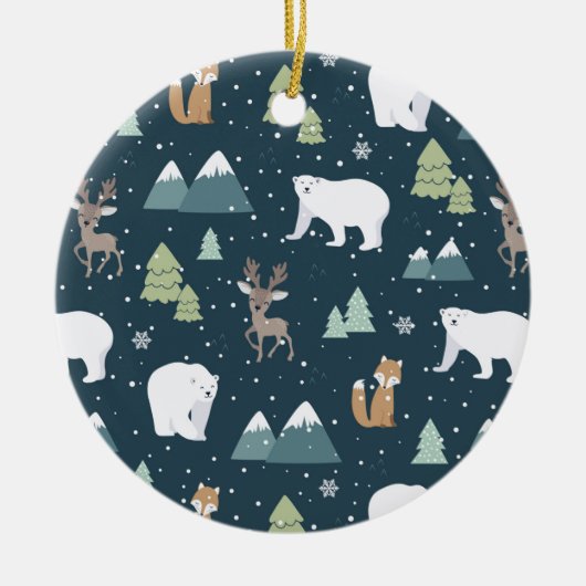 Cute Kerstwinter Animals Rustin Pattern Keramisch Ornament (Voorkant)