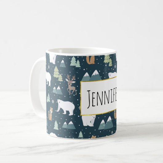 Cute Kerstwinter Animals Rustin Pattern Koffiemok (Voorkant links)