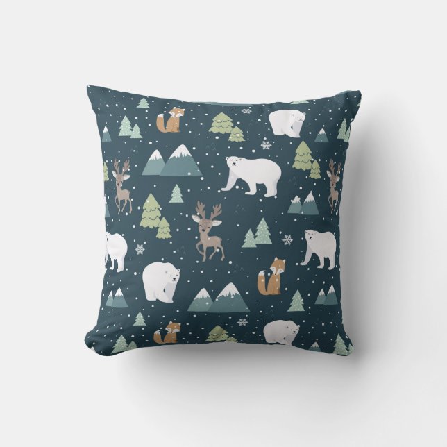 Cute Kerstwinter Animals Rustin Pattern Kussen (Voorkant)