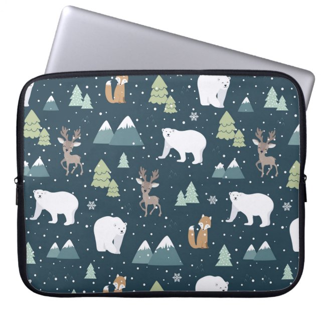 Cute Kerstwinter Animals Rustin Pattern Laptop Sleeve (Voorkant)