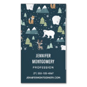Cute Kerstwinter Animals Rustin Pattern Magnetisch Visitekaartje (Voorkant Verticaal)