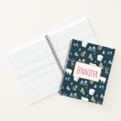 Cute Kerstwinter Animals Rustin Pattern Notitieboek (Binnen)