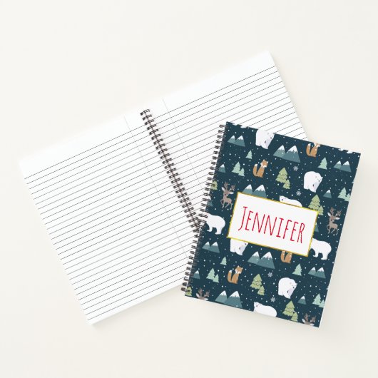 Cute Kerstwinter Animals Rustin Pattern Notitieboek (Binnen)