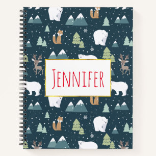 Cute Kerstwinter Animals Rustin Pattern Notitieboek