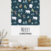 Cute Kerstwinter Animals Rustin Pattern Poster (Keuken)