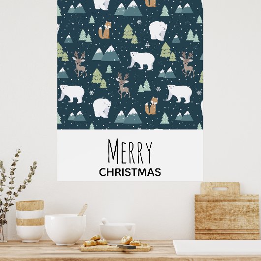 Cute Kerstwinter Animals Rustin Pattern Poster (Keuken)