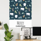 Cute Kerstwinter Animals Rustin Pattern Poster (Thuiskantoor)