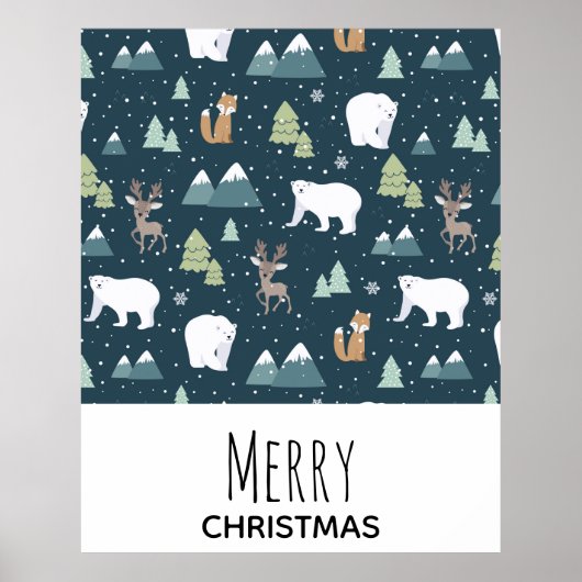 Cute Kerstwinter Animals Rustin Pattern Poster (Voorkant)