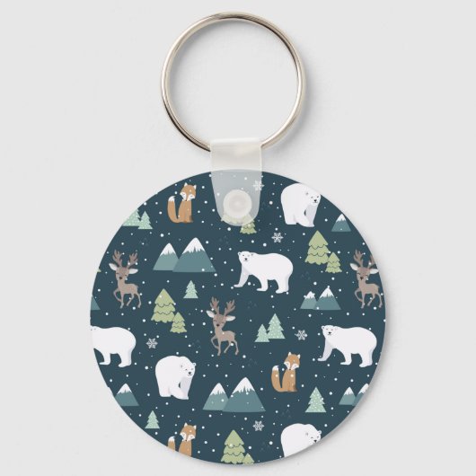 Cute Kerstwinter Animals Rustin Pattern Sleutelhanger (Voorkant)