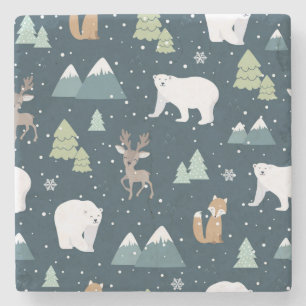 Cute Kerstwinter Animals Rustin Pattern Stenen Onderzetter