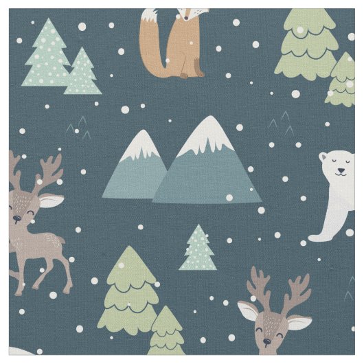 Cute Kerstwinter Animals Rustin Pattern Stof (Close Up)