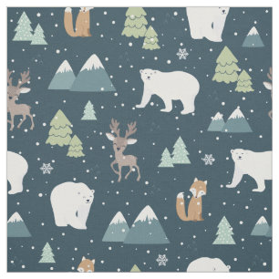 Cute Kerstwinter Animals Rustin Pattern Stof
