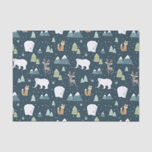 Cute Kerstwinter Animals Rustin Pattern Tissuepapier