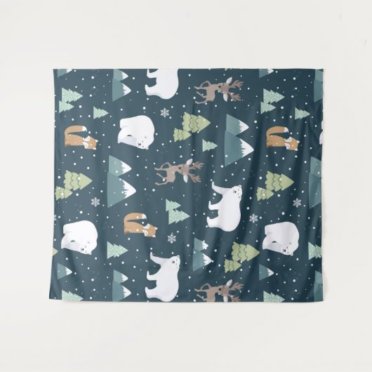Cute Kerstwinter Animals Rustin Pattern Wandkleed (Voorkant (horizontaal))