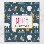 Cute Kerstwinter Animals Rustin Pattern Wijn Etiket (Enkel label)