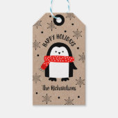 Cute Kerstwinter Penguin Prettige feestdagen Cadeaulabel (Voorkant)