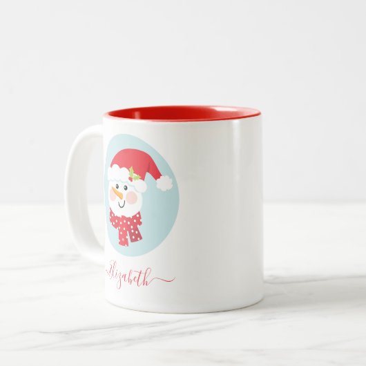 Cute Kerstwinter Snowman Face Two-Tone Coffee Tweekleurige Koffiemok (Voorkant links)