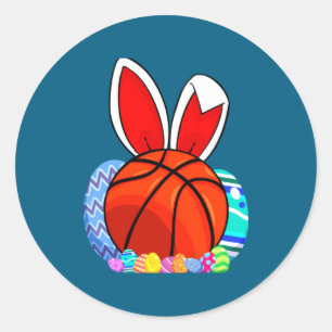 Cute kids basketbal paasei konijn t shirt ronde sticker