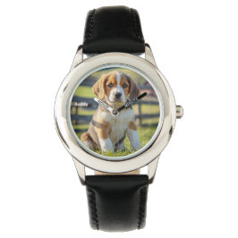 Cute Kid's Beagle Personalized Horloge