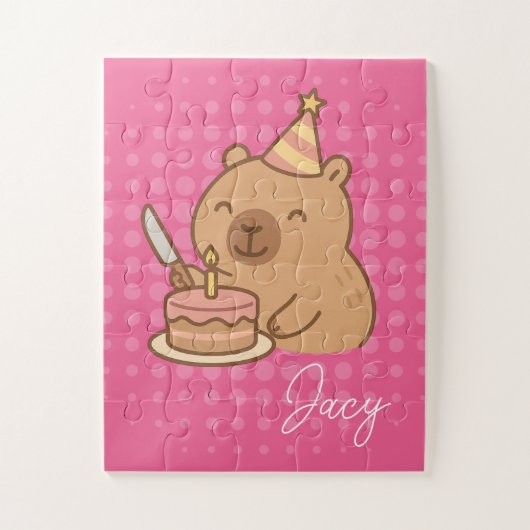 Cute Kids Capybara eating cake Birthday Legpuzzel (Verticaal)