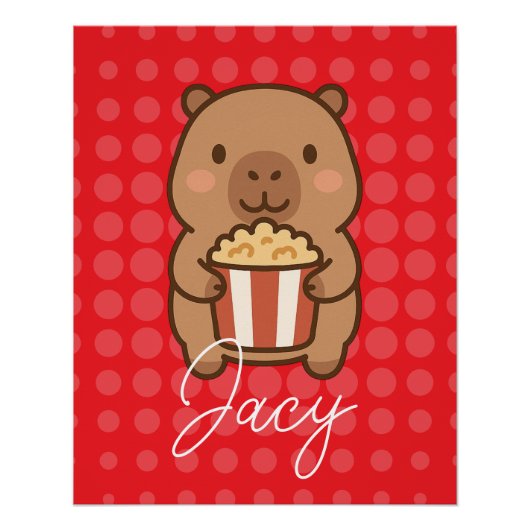 Cute Kids Capybara eating popcorn Perfect Poster (Voorkant)
