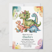 Cute Kids Dinosaur Theme 3rd Birthday Party  Kaart (Voorkant)