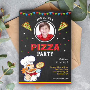 Cute Kids Foto Krijtbord Pizza Verjaardagsfeestje Kaart