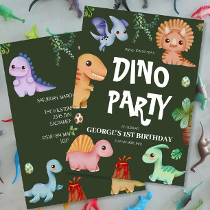 Cute Kids Groene Dino Verjaardagsfeestje Kaart