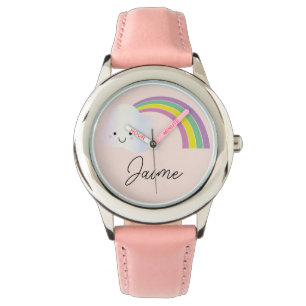 Cute Kids Magische Regenboog en Wolk Horloge