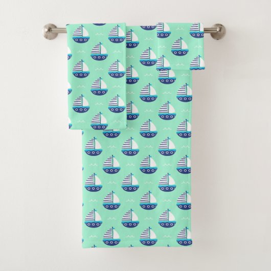 Cute Kids Motif bateau à voile Sea Green (En situation)