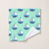 Cute Kids Motif bateau à voile Sea Green (Gant de toilette)