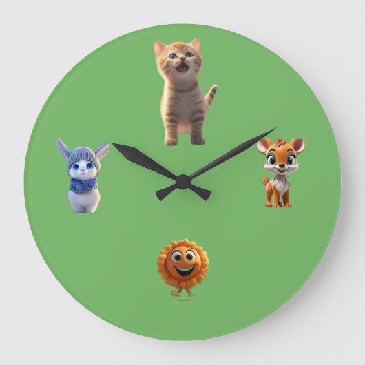 Cute Kids Wall Clock Grote Klok (Voorkant)
